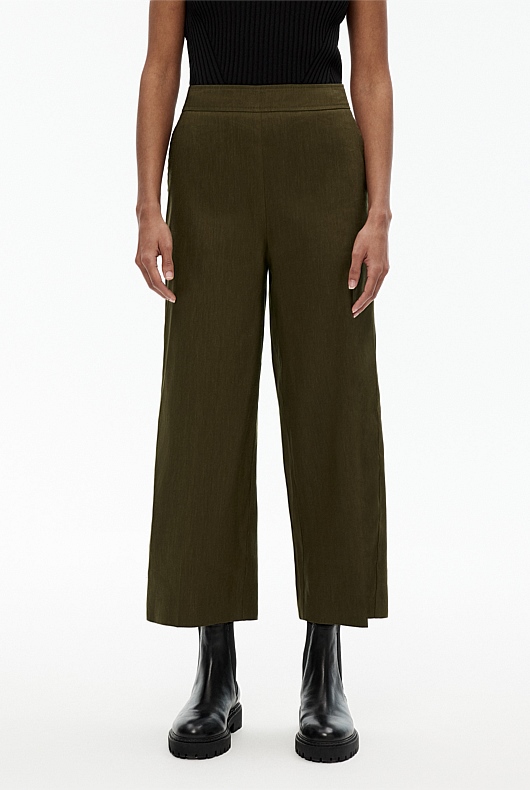Jungle Stretch Linen Blend Crop Pant - Women's High Waisted Pants ...