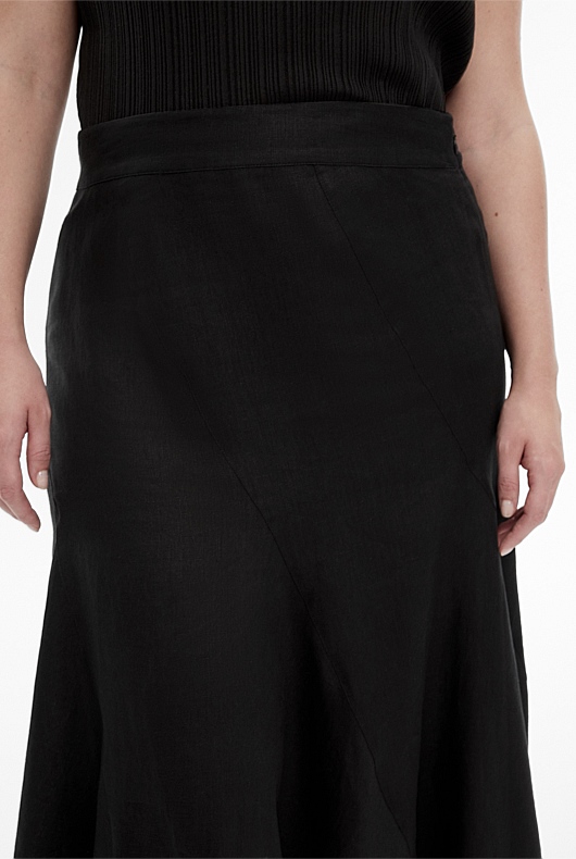 Black French Linen Seam Detail Skirt - Women's A Line Skirts | Witchery