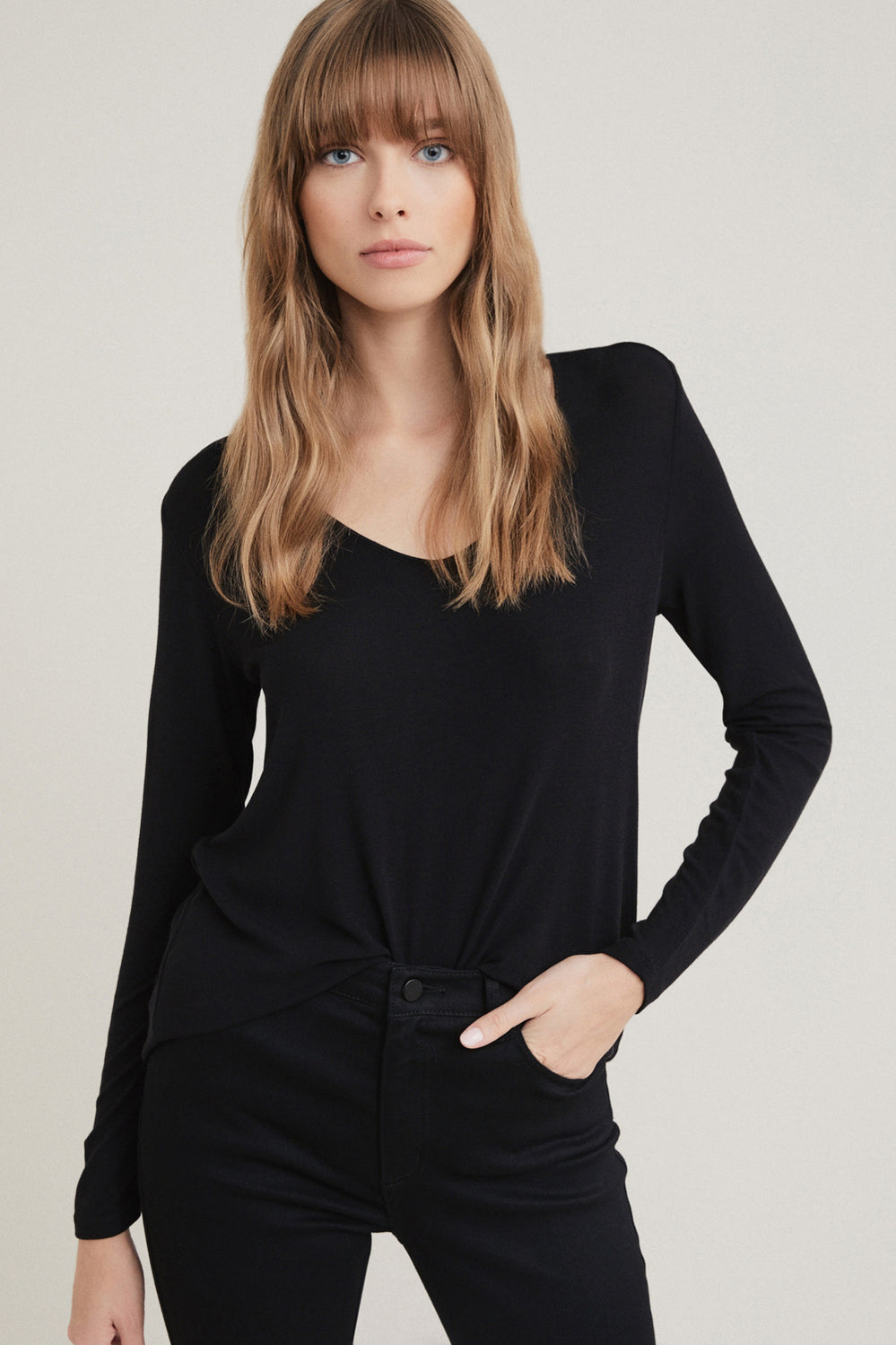 Rib Long Sleeve V Neck Tee