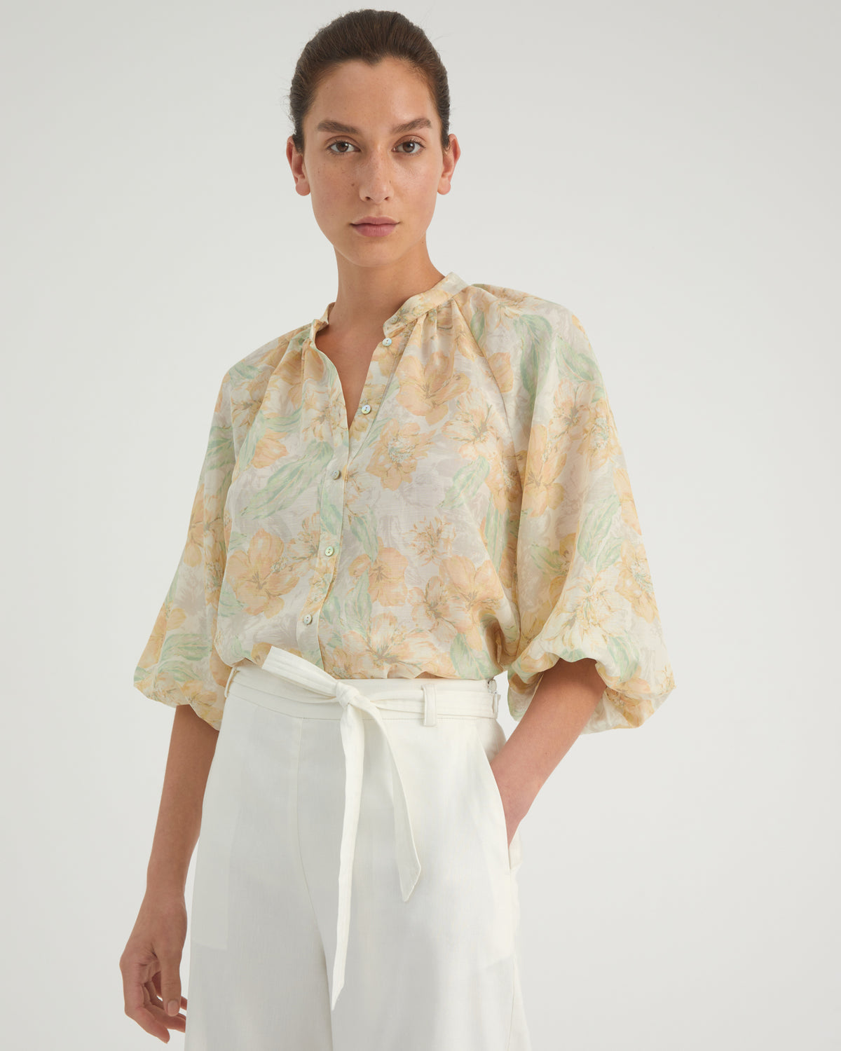 Gathered Print Blouse