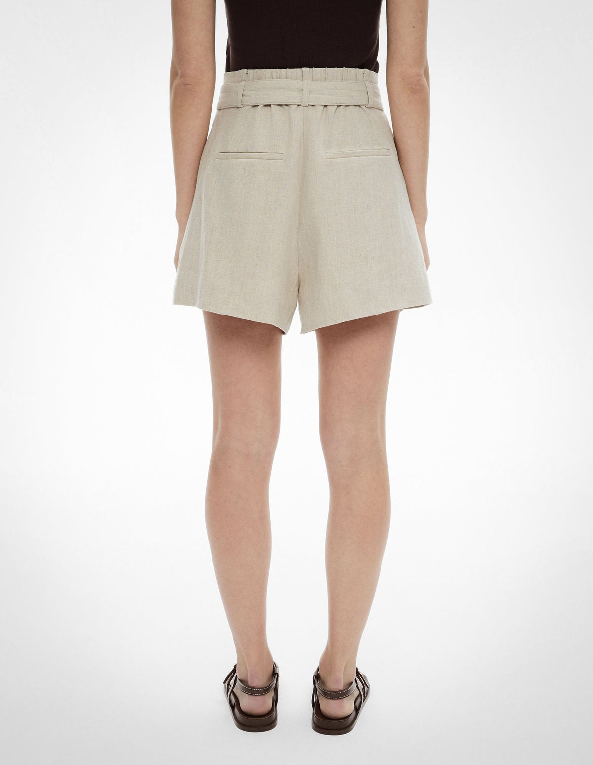 Belt Detail Linen Shorts