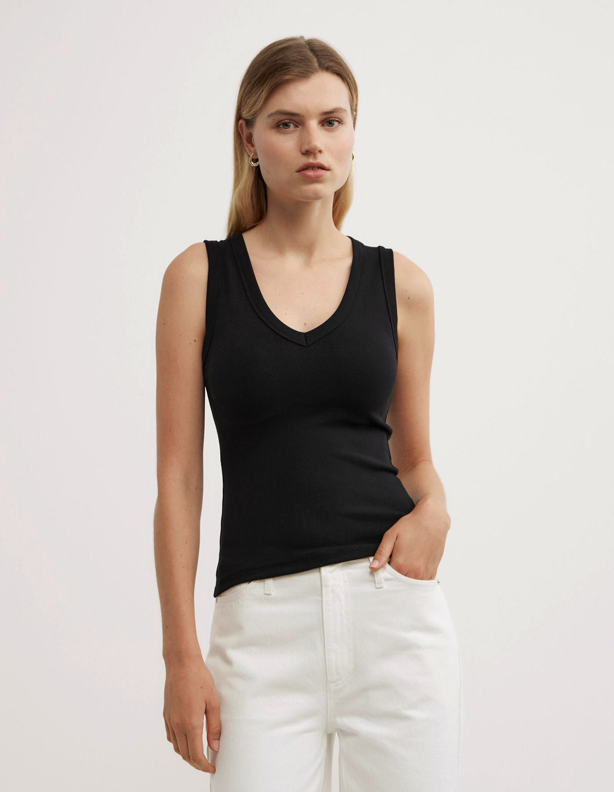 Fine Rib V-Neck Tank Top