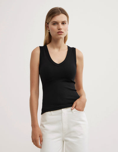 Fine Rib V-Neck Tank Top
