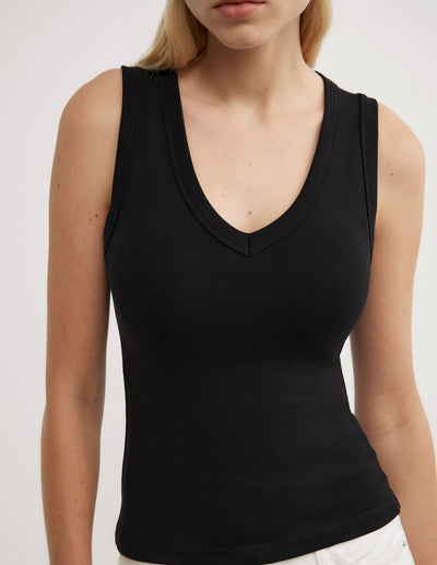 Fine Rib V-Neck Tank Top