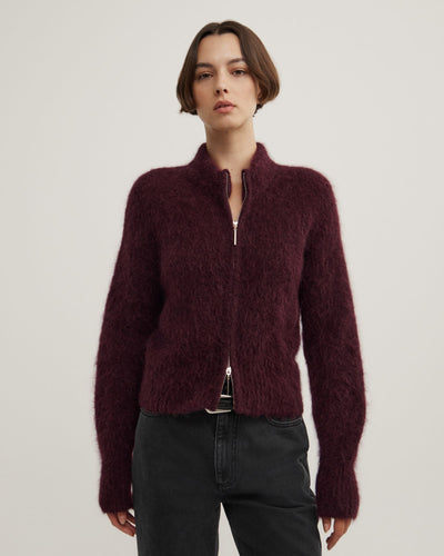 Aubergine Fluffy Funnel Bomber Jacket - Women's Jackets | Witchery