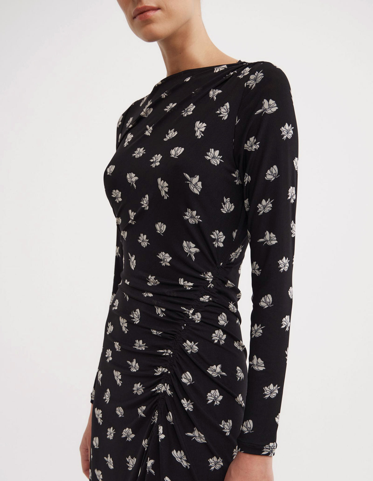 Long Sleeve Ruched Mesh Dress