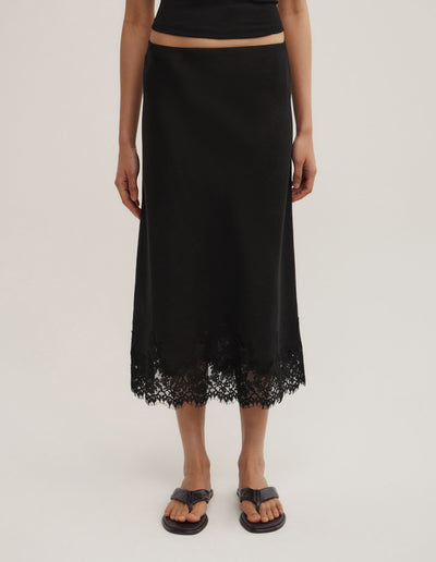 Linen Lace Midi Skirt