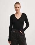 Fine V-Neck Long-Sleeve Top
