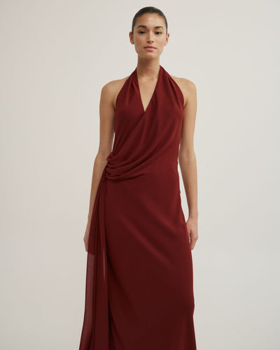 Halter Drape Tie Maxi Dress