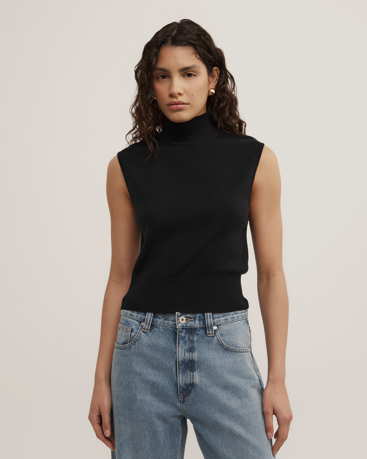 High Neck Open Back Knit