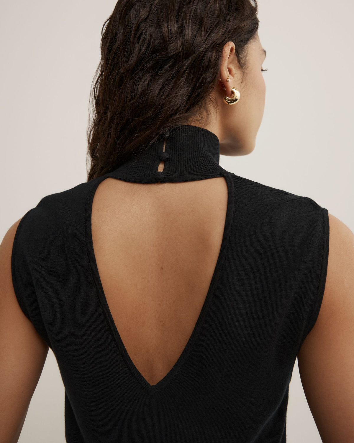 High Neck Open Back Knit